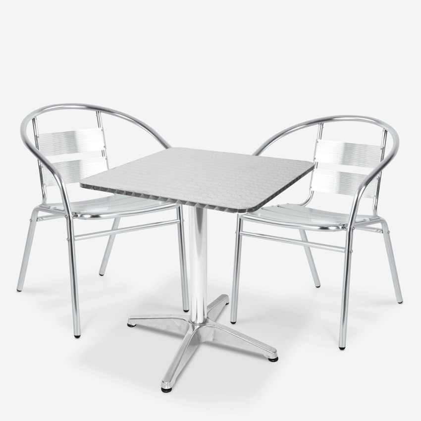 Set tavolo da esterno 70x70cm con 2 sedie in alluminio bar giardino Bliss Promozione