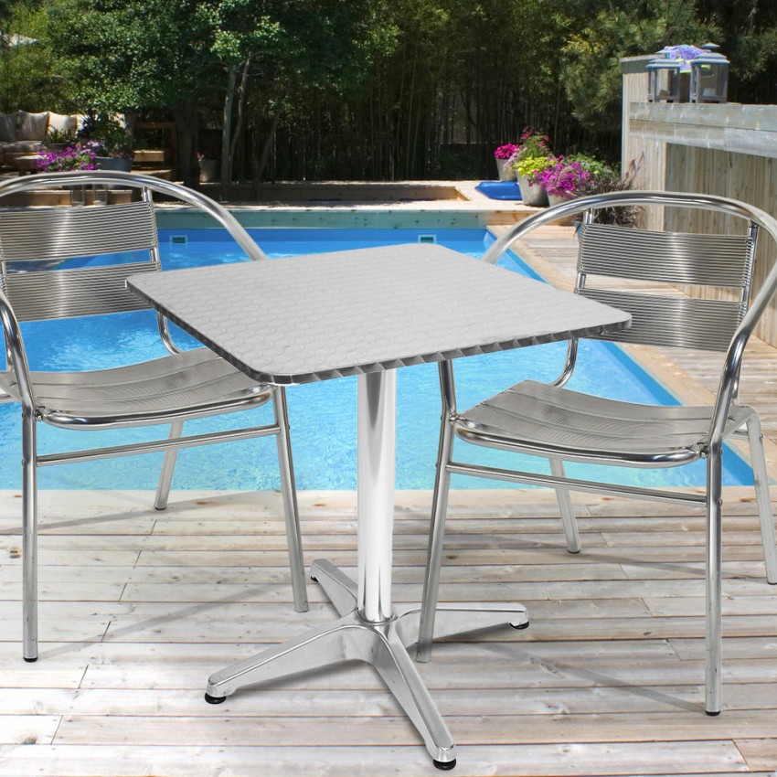 Set tavolo da esterno 70x70cm con 2 sedie in alluminio bar giardino Bliss