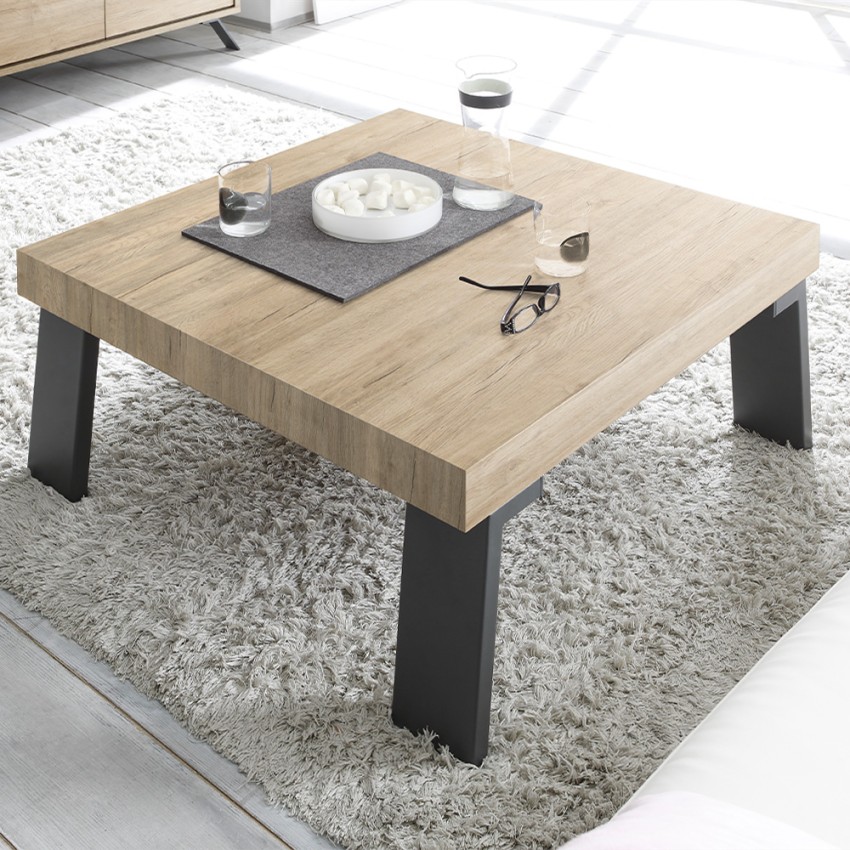 Tavolino basso quadrato 86x86cm in legno per soggiorno Dachshund Palma Promozione
