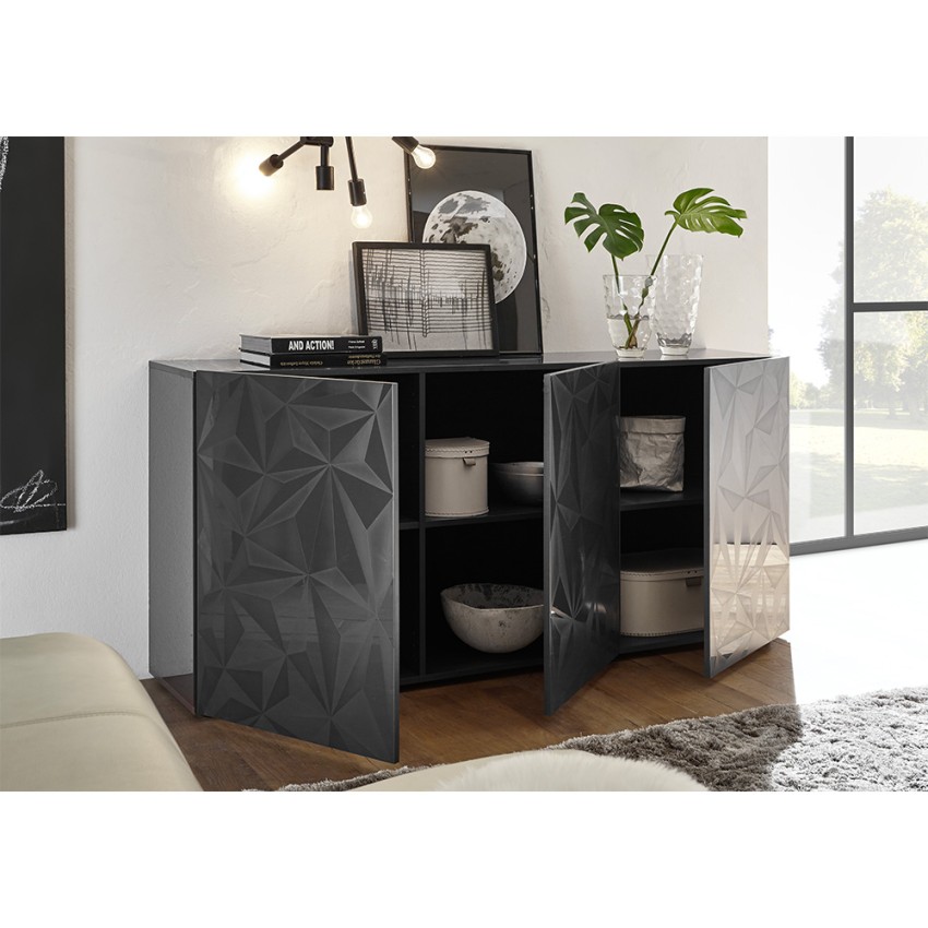 Prisma Tet Rt Credenza madia alta 2 ante design moderno grigio lucido