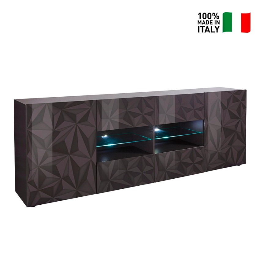 Prisma Wh L credenza 2 ante 4 cassetti bianco lucido design moderno 241cm