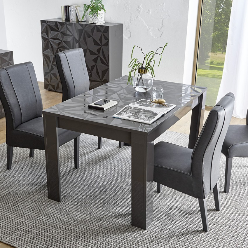 Plus Prisma tavolo da pranzo 90x137-185cm allungabile grigio lucido