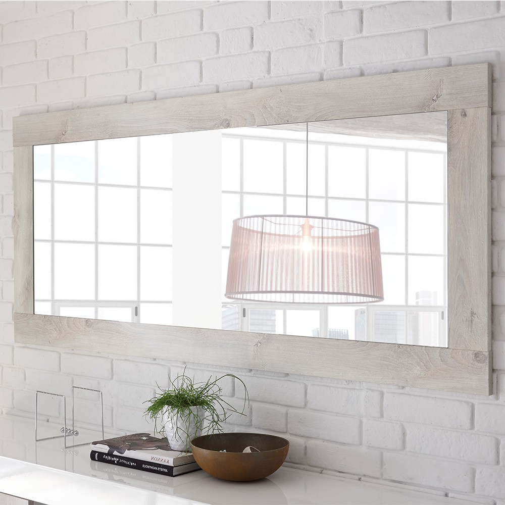 Specchiera soggiorno cornice specchio legno bianco 75x170cm Self Urbino