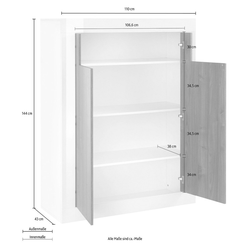 Sior BC credenza soggiorno alta 144cm bianco lucido cemento moderno