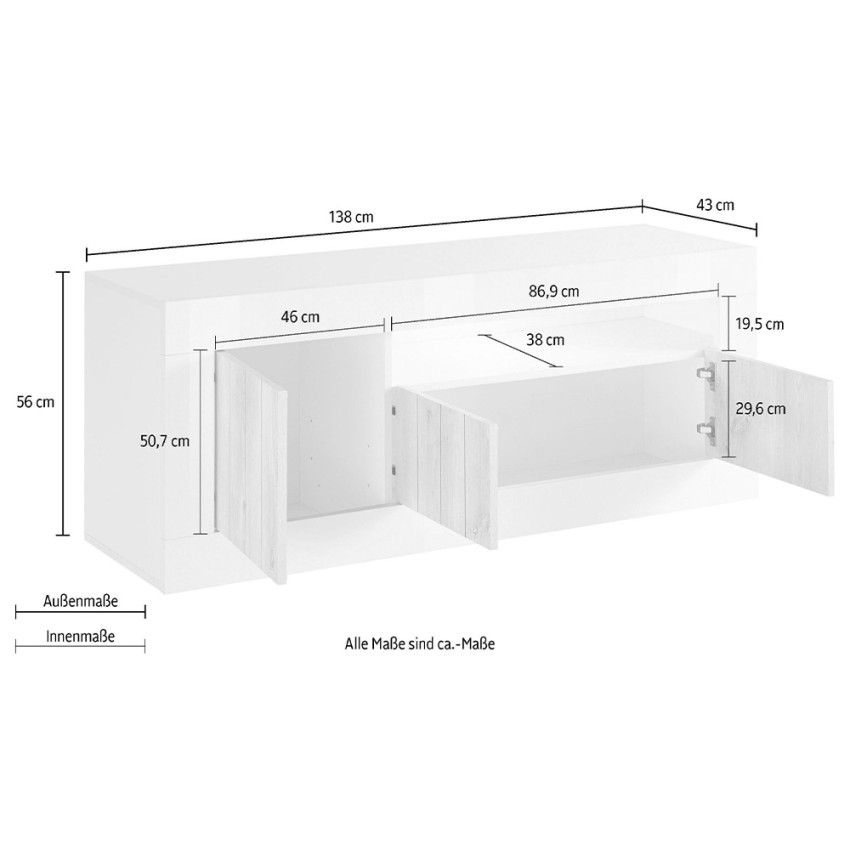 Jaor BC mobile porta TV bianco lucido cemento 3 ante 138cm moderno