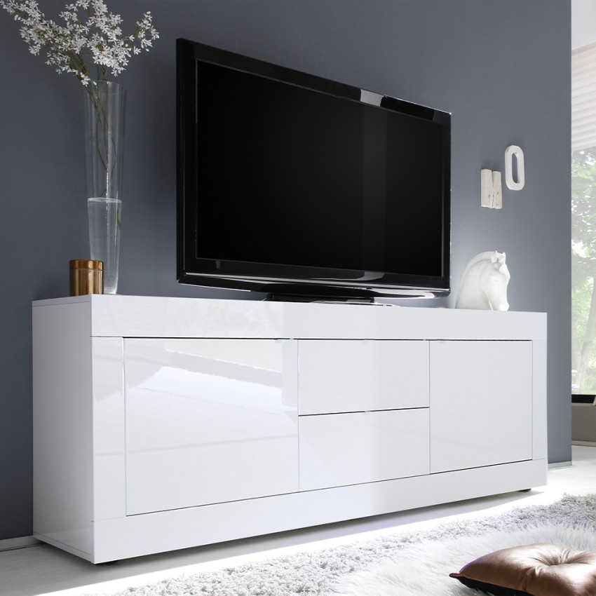 Visio Wh mobile porta TV 2 ante 2 cassetti moderno 210cm bianco lucido