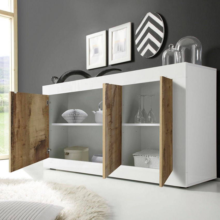 Land S credenza cucina soggiorno moderna 3 ante in legno rovere 160cm