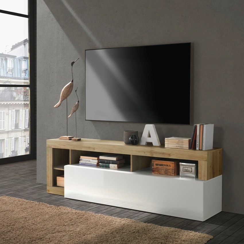Gerald Mobile porta TV soggiorno 120x40 cm vano cassetto bianco lucido  ardesia
