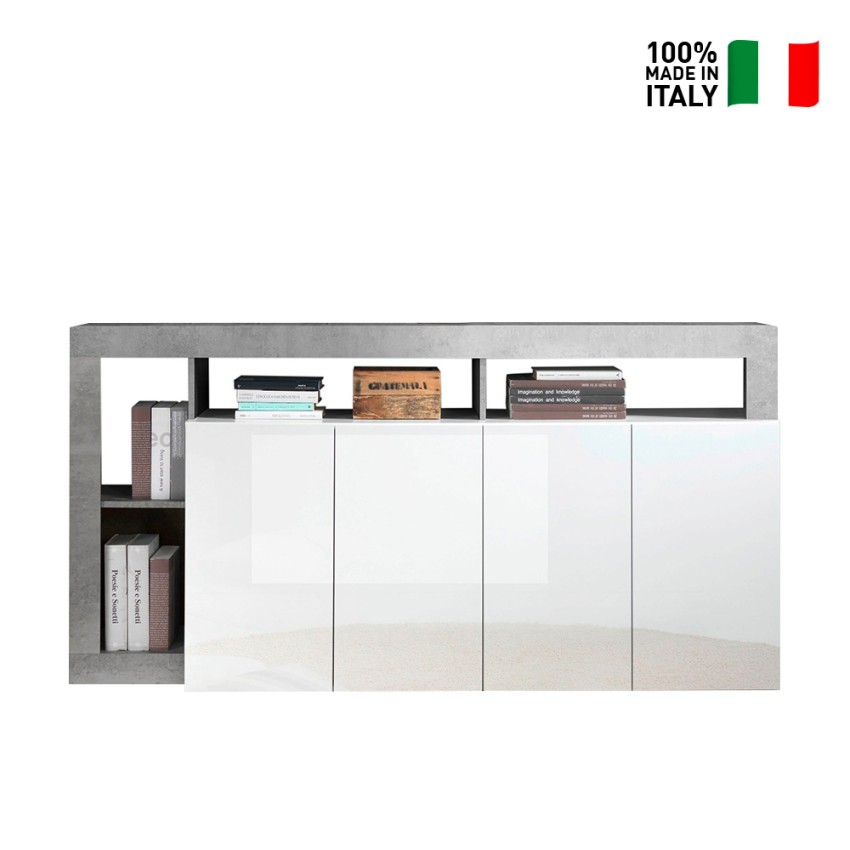 Cadiz BC credenza mobile soggiorno 4 ante bianco lucido grigio