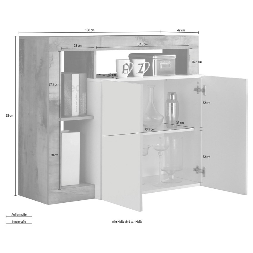 Reva BP Madia credenza legno 2 ante bianco lucido soggiorno moderno