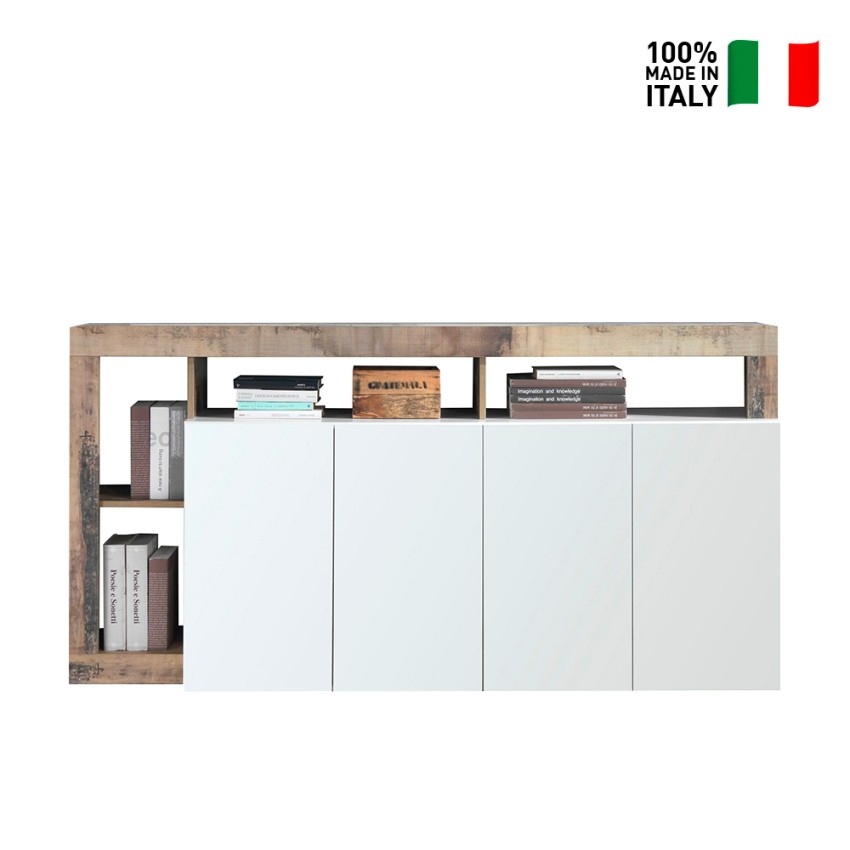 Cadiz BP credenza cucina soggiorno 4 ante bianco lucido legno 184cm