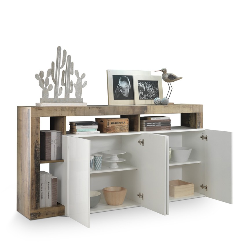 Cadiz MR credenza cucina moderna 4 ante 184cm bianco lucido legno