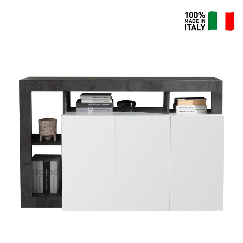 Hailey BX credenza madia cucina 3 ante bianco lucido moderna 146cm nera