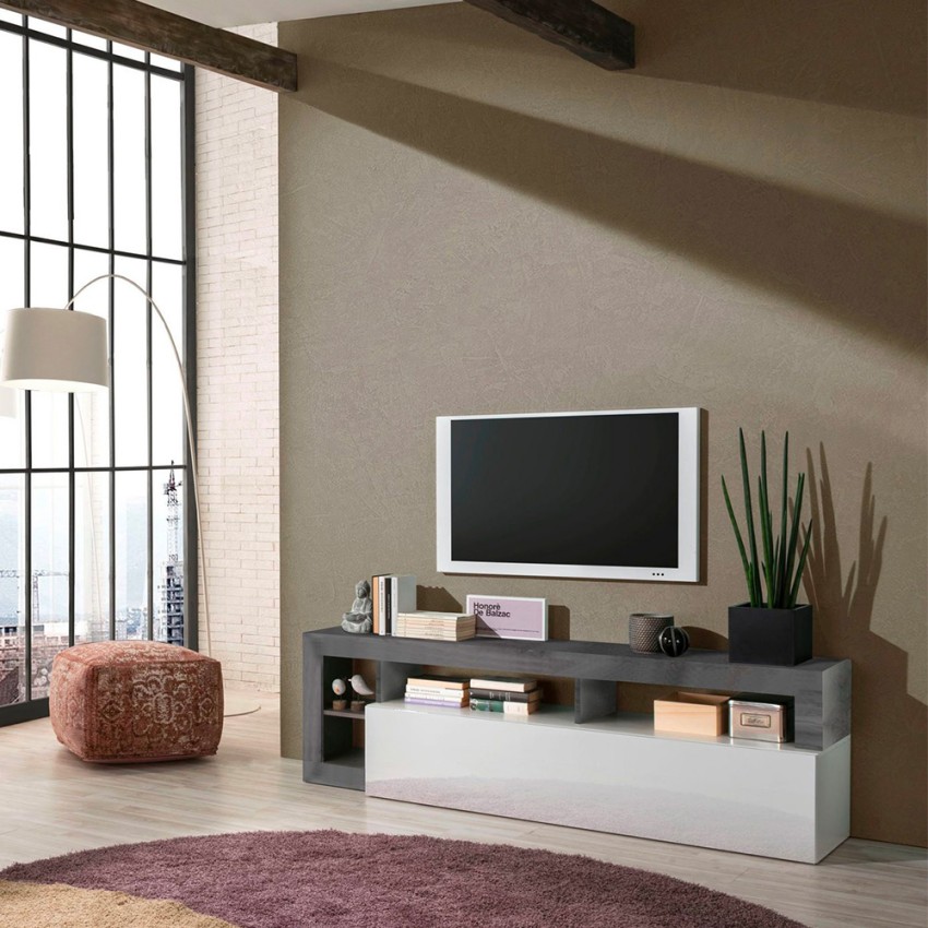 Dorian BX mobile porta TV design moderno 184cm nero bianco lucido