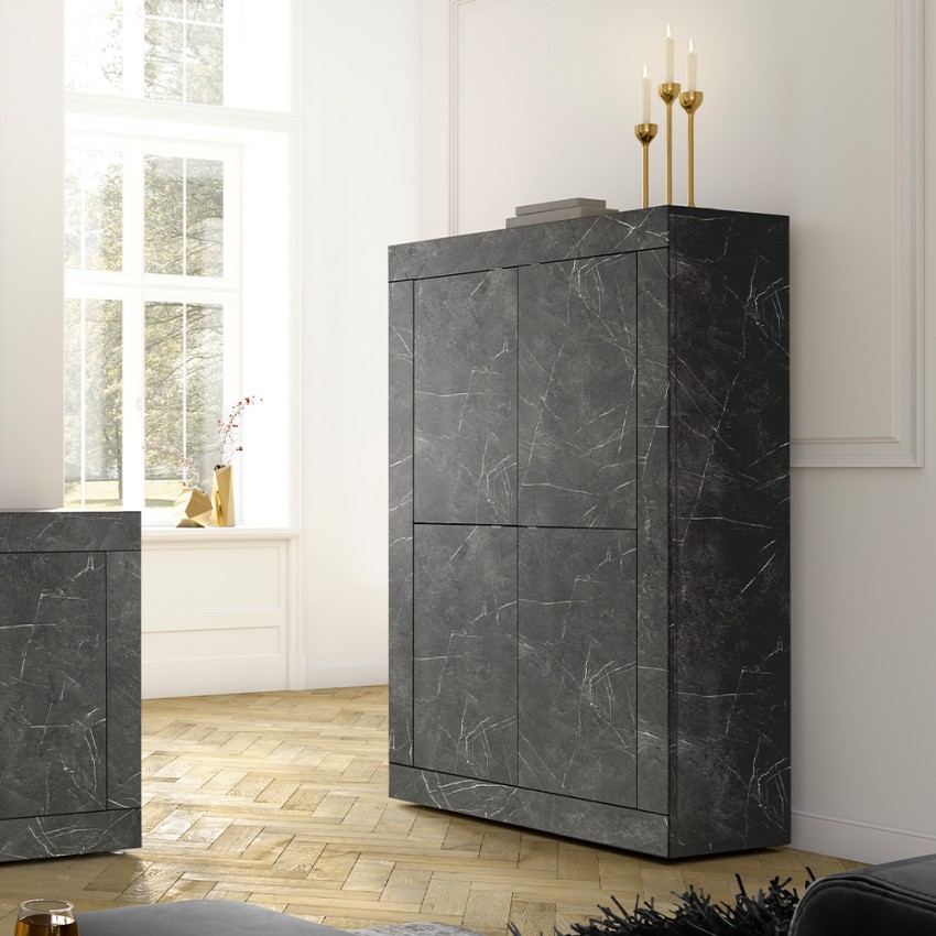Novia MB Basic credenza alta design moderno 4 ante marmo nero opaco