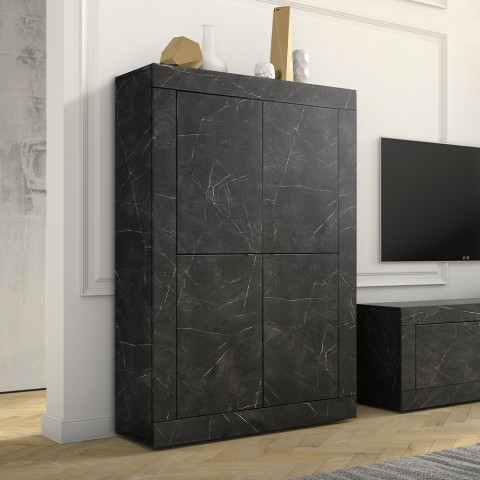 Credenza alta design moderno 4 ante marmo nero opaco Novia MB Basic Promozione
