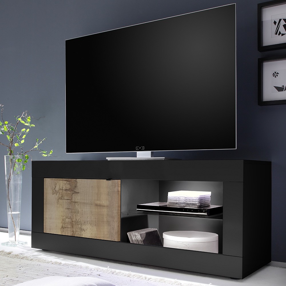 Mobile porta TV moderno industriale nero legno 140cm Diver NP Basic