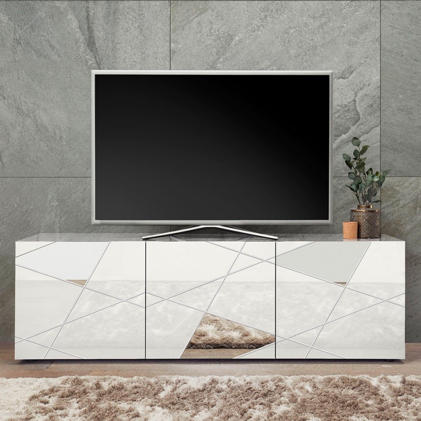 Brema WH Vittoria mobile porta TV basso bianco lucido 3 ante 181cm