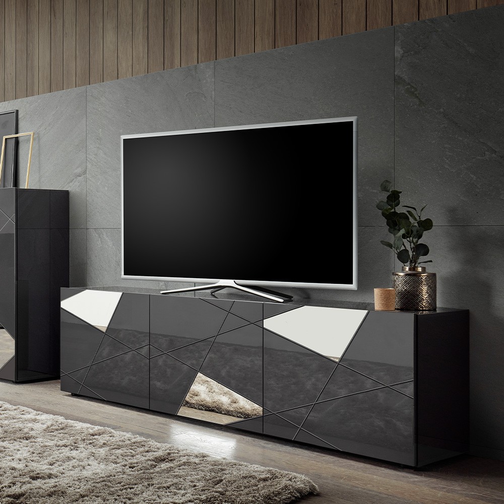 Mobile porta TV 3 ante design moderno grigio lucido Brema GR Vittoria