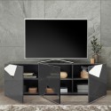 Mobile porta TV 3 ante design moderno grigio lucido Brema GR Vittoria Stock