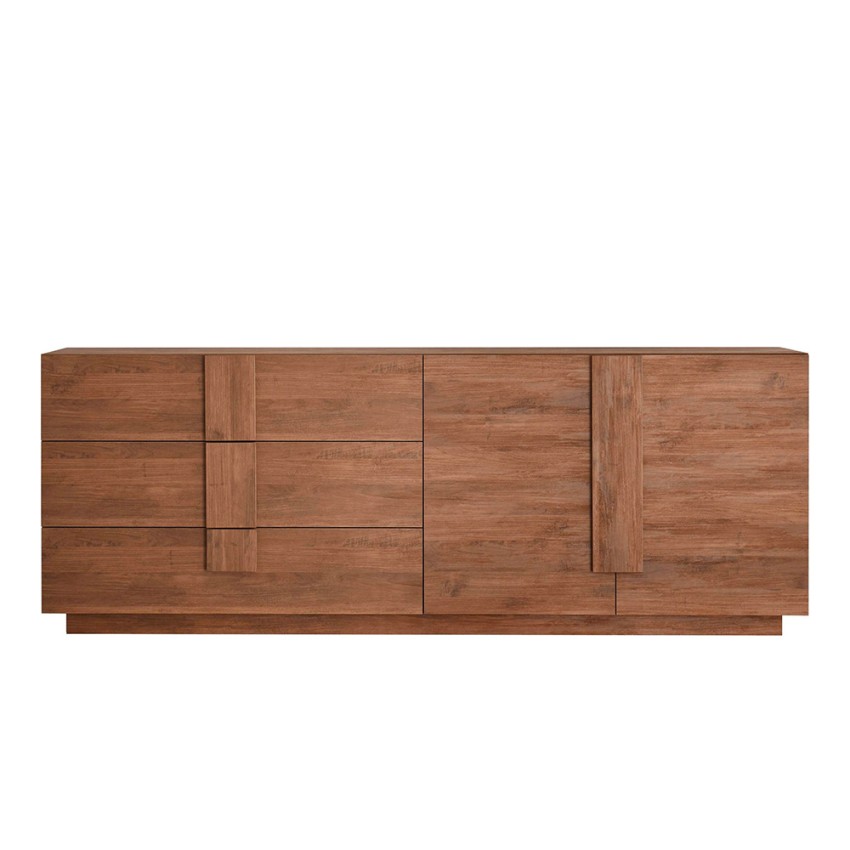 ETHNICRAFT mobile credenza WAVE con 2 ante scorrevoli e 2 cassetti  (Naturale - Rovere / vetro) 