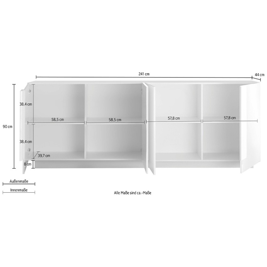 Jupiter MR L2 credenza buffet salotto design in legno 241cm 4 ante