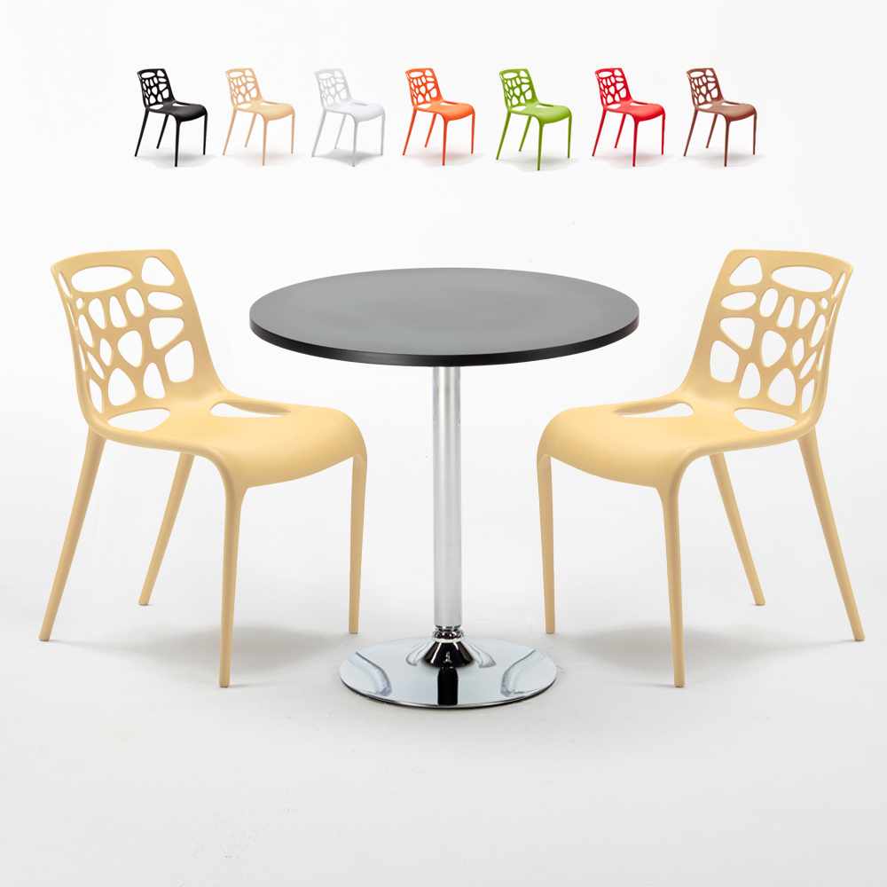 Tavolino Rotondo Nero 70x70cm Con 2 Sedie Interno Gelateria Cosmopolitan