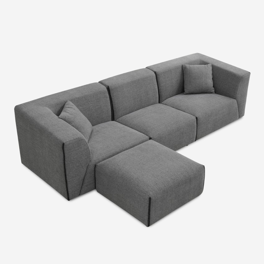 Divano 3 posti modulare componibile in tessuto stile moderno con pouf  Jantra Colore: Grigio chiaro