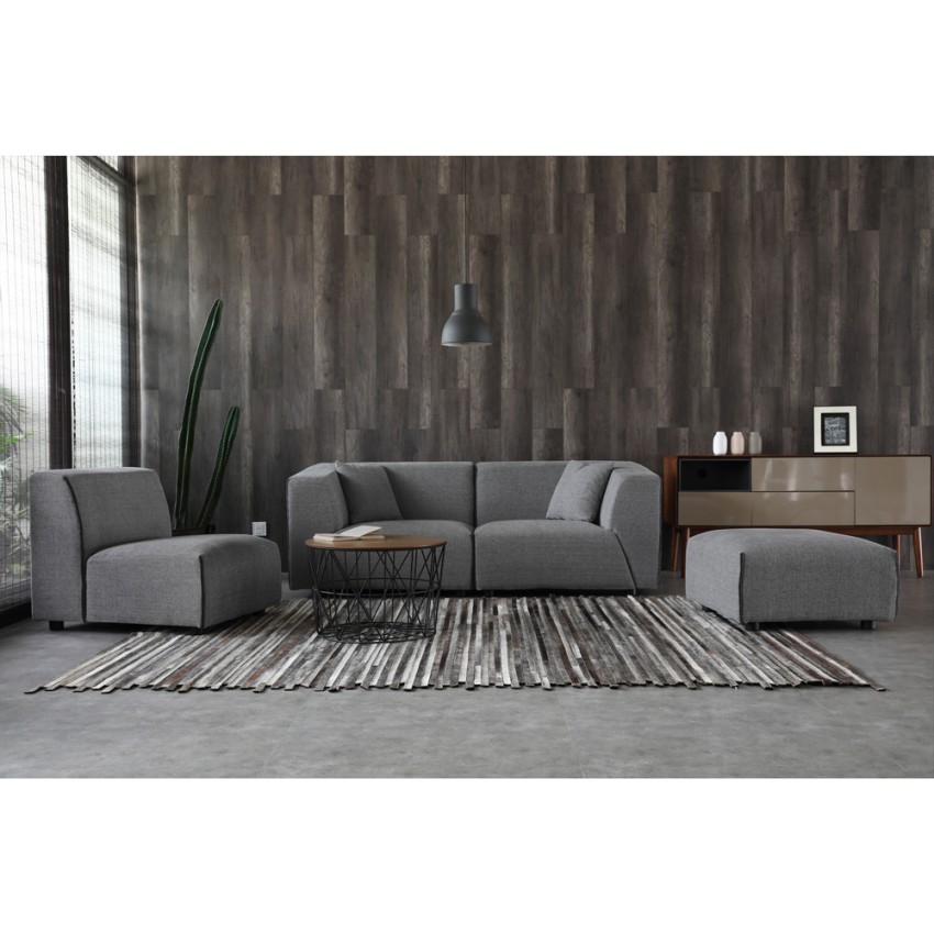 Jantra : Canapé 3 places modulaire en tissu style moderne avec pouf
