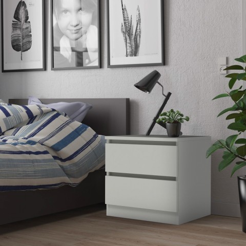 Comodino 2 cassetti legno bianco camera da letto moderno Harlene Promozione