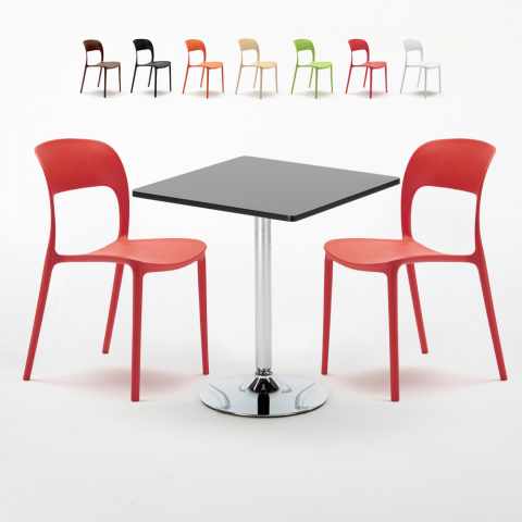 Tavolino Quadrato Nero 70x70cm Con 2 Sedie Interno Restaurant Mojito Promozione