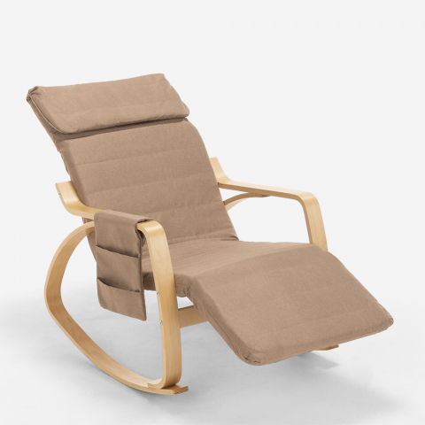 Sedia a dondolo legno design scandinavo poggiapiedi Odense beige II scelta