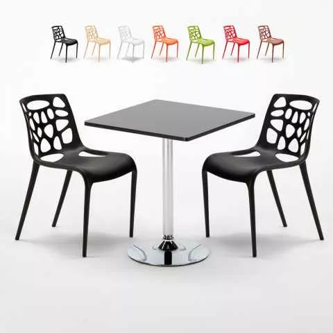 Tavolino Quadrato Nero 70x70cm Con 2 Sedie Interno Gelateria Mojito Promozione