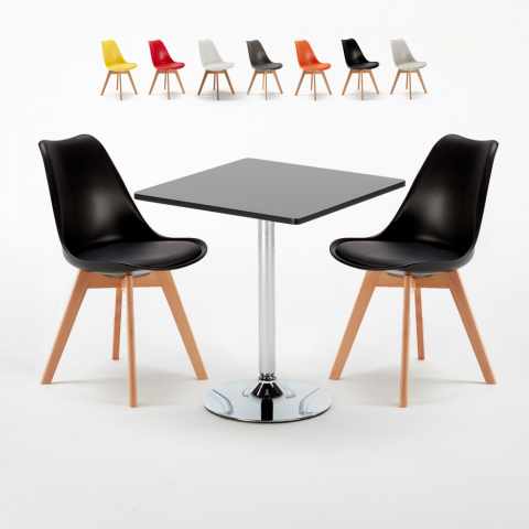 Tavolino Quadrato Nero 70x70cm Con 2 Sedie Interno Nordica Mojito Promozione