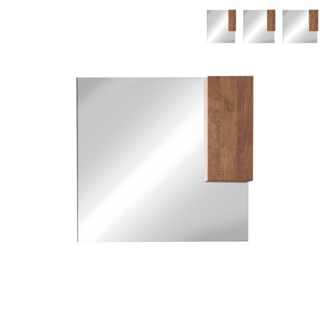 Specchiera bagno con luce LED e colonna sospesa 1 anta in legno Aralia Promozione