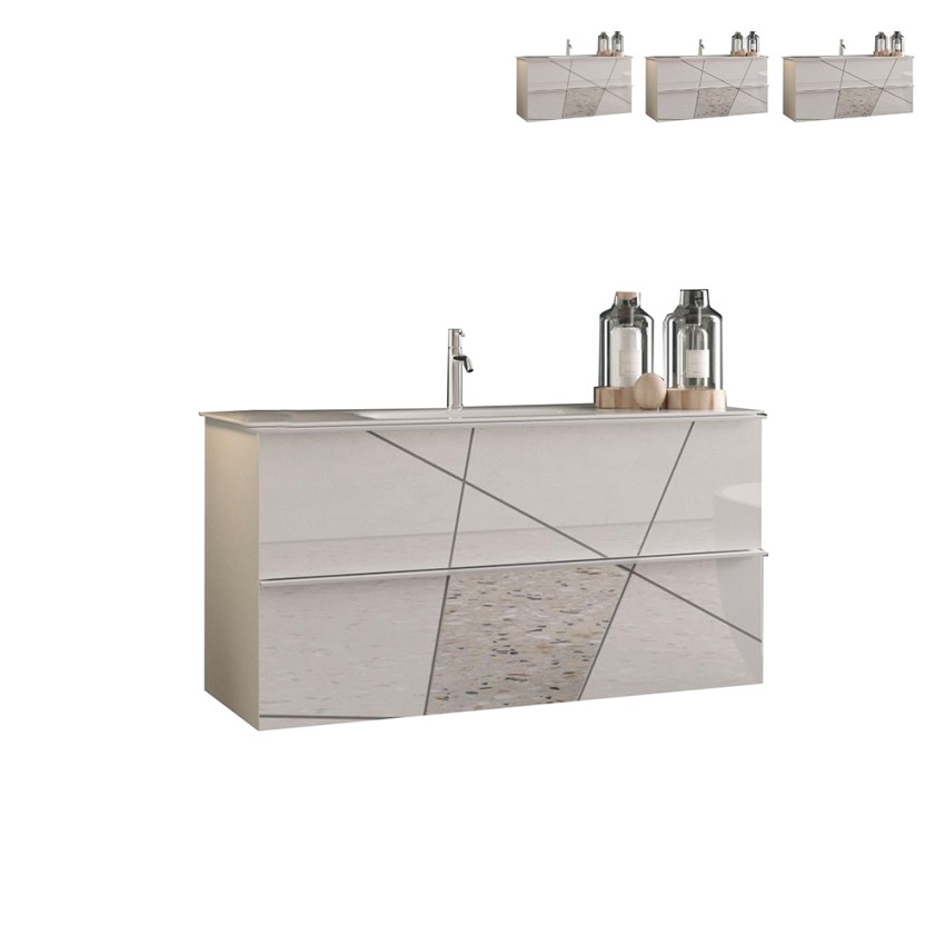 Mobile bagno 2 cassetti sospeso con lavabo bianco lucido Kelly Offerta