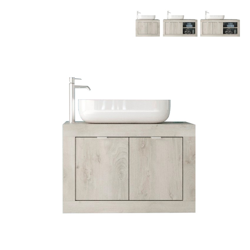 Mobile bagno sospeso con lavabo e 2 ante in legno bianco moderno Alon Offerta