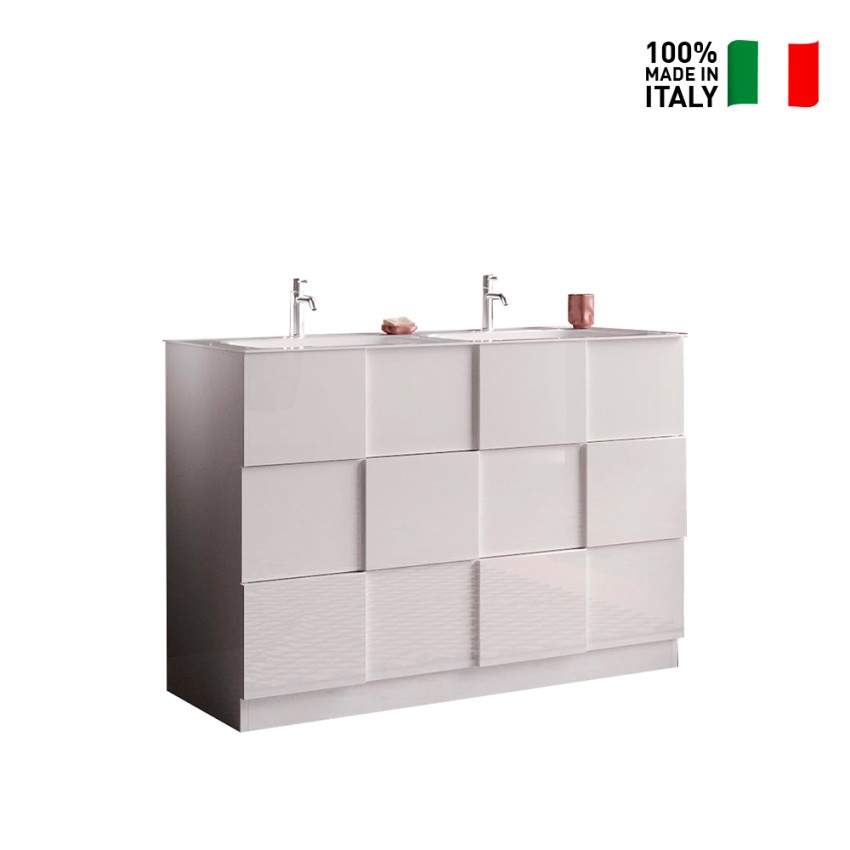 Feel S Dama Mobile bagno sospeso doppio lavabo 2 cassetti bianco lucido