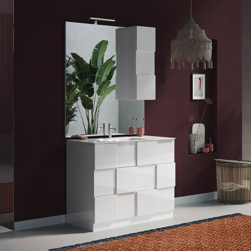 Mobile bagno a terra DIAMANTE 3 cassetti 80cm verde salvia