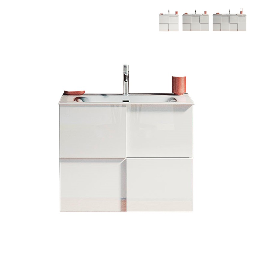 Mobile bagno sospeso bianco lucido con lavabo e 3 cassetti Gambit Dama Offerta Mobile bagno sospeso bianco lucido con lavabo e 3 cassetti Gambit Dama Offerta
