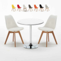 Tavolino Rotondo Bianco 70x70cm Con 2 Sedie Interno Nordica Long Island Promozione