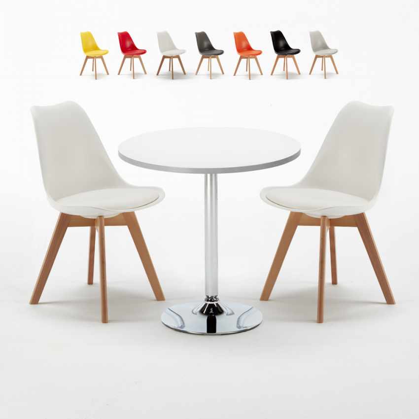 Tavolino Rotondo Bianco 70x70cm Con 2 Sedie Interno Nordica Long Island Promozione Tavolino Rotondo Bianco 70x70cm Con 2 Sedie Interno Nordica Long Island Promozione