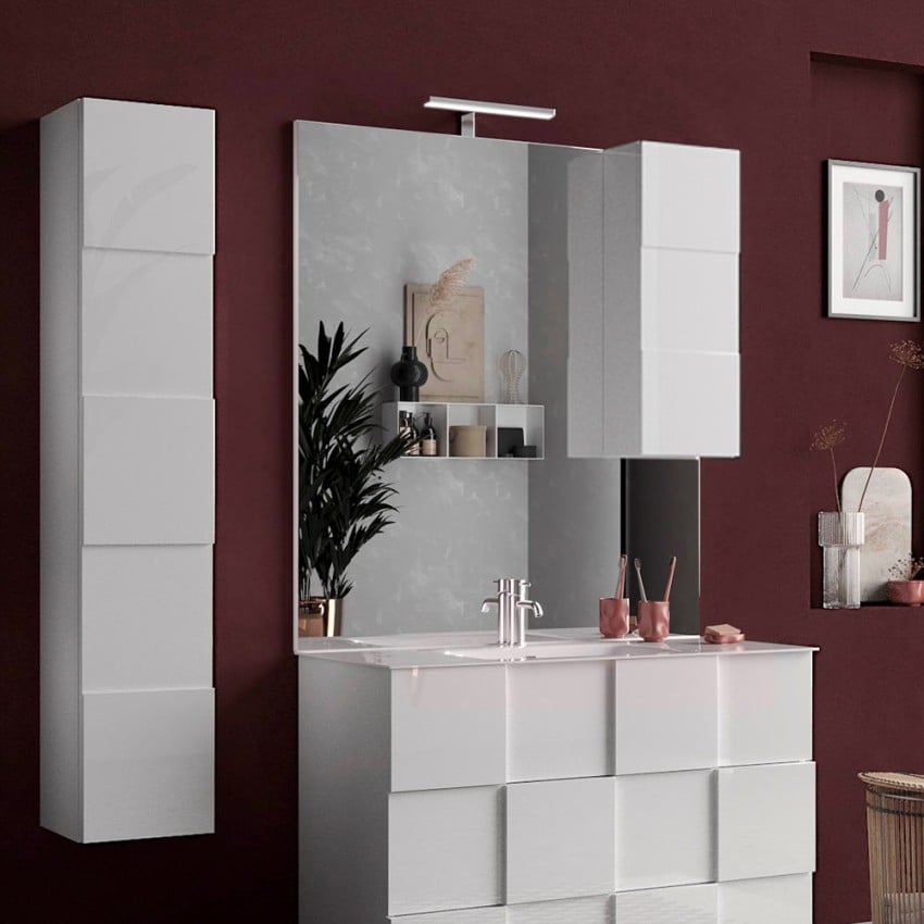 Zeit Dama specchiera bagno con luce LED e colonna 1 anta bianco lucido