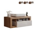 Mobile bagno moderno sospeso con lavabo cassetto legno bianco Kura BW Promozione