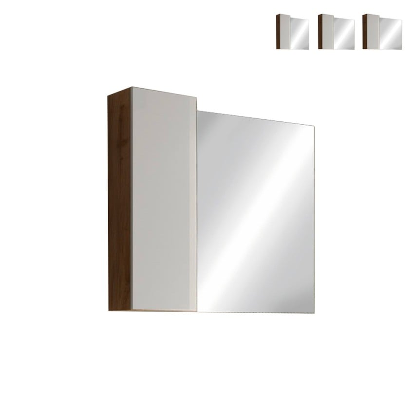 Specchiera bagno colonna 1 anta luce LED bianco legno rovere Pilar BW