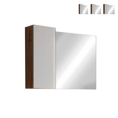 Specchiera bagno colonna 1 anta luce LED bianco legno rovere Pilar BW Promozione