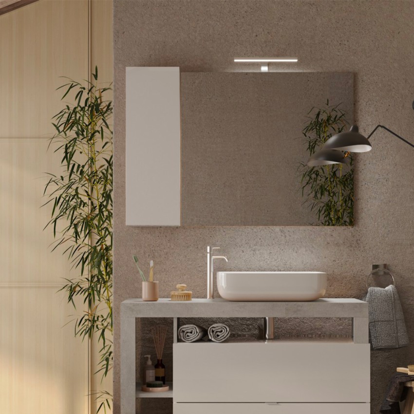 Pilar BC specchiera bagno con luce LED e colonna 1 anta bianco grigio