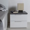 Comodino camera da letto moderno 2 cassetti bianco top grigio Robyn Promozione
