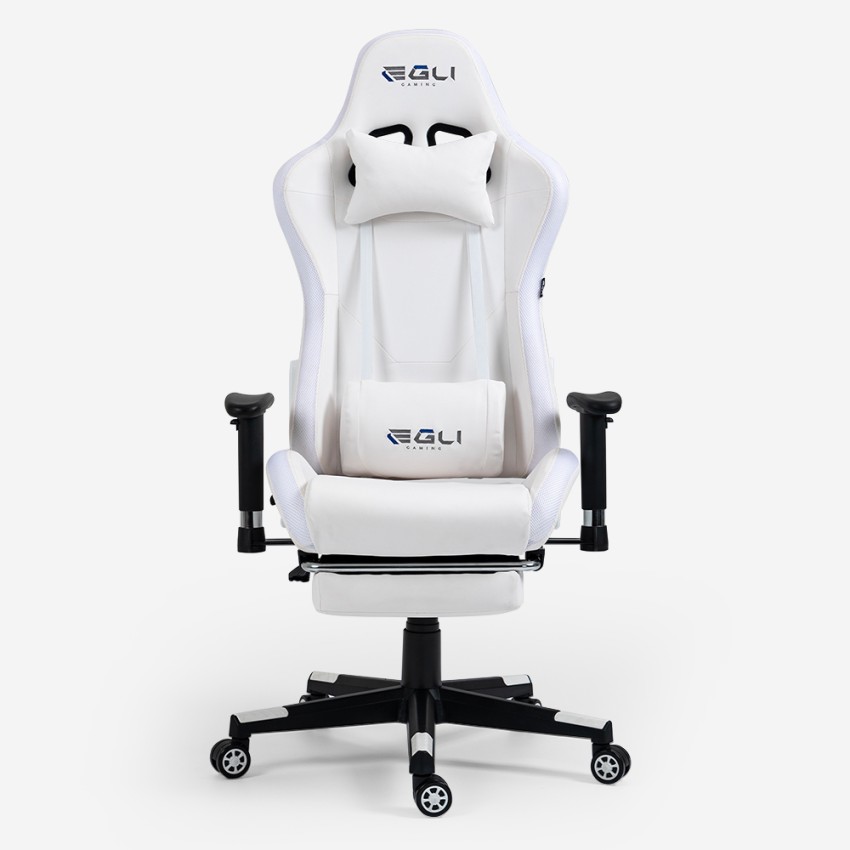 Pixy sedia gaming bianca poltrona LED reclinabile ergonomica cuscino