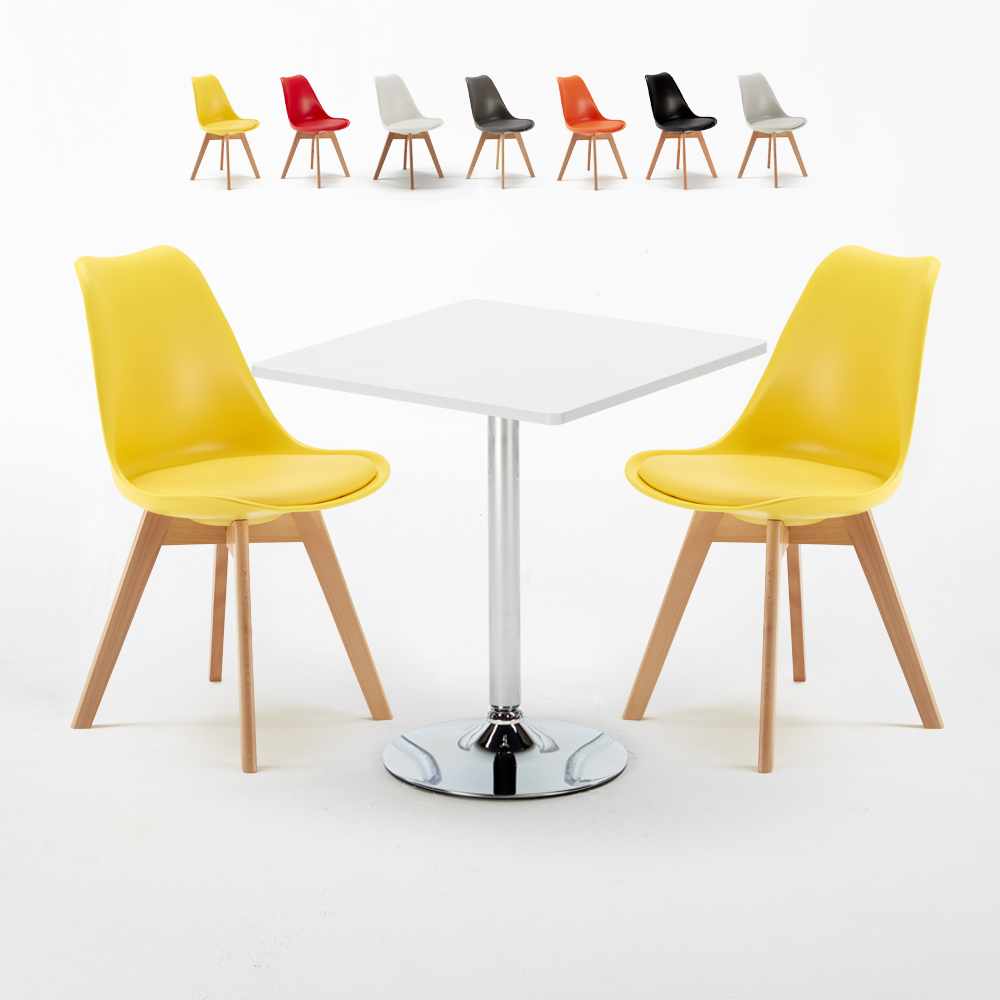 Tavolino Quadrato Bianco 70x70cm Con 2 Sedie Interno Nordica Cocktail